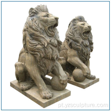 Antiga estátua de pedra Animal Leão Leão sentado